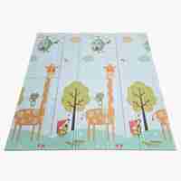 Covoras de Joaca pentru Copii Termic cu 2 Fete, Flippy, Model Girafe si Pinguini, cu Spuma, Impermeabil, Antiderapant, 200cm x 180cm x 1cm