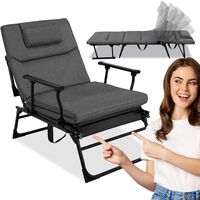Fotoliu pliabil 2 in 1 tip sezlong, cu 5 pozitii, structura metalica si saltea inclusa, 180x58x89 cm, gri