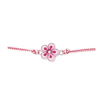 Martisor tip Bratara Traditionala cu Pandantiv, Jolie, Model Floare, Snur Impletit Alb/Rosu, Dimensiune Pandativ Aprox 2 cm, Ambalaj cu Design