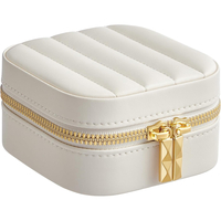 SONGMICS Cutie de bijuterii compacta cu oglinda si fermoar, 11x11x6 cm, alb