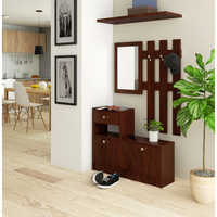 Set mobilier hol cu pantofar, oglinda, sertar si cuier metalic, PAL laminat, 90x25x170 cm, maro