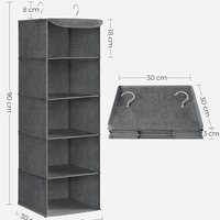 SONGMICS Raft suspendat organizator pentru dulapuri, pliabil, textil, 30x30x90cm, gri