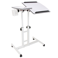 Masuta laptop reglabila cu 2 blaturi acrilice, pe roti cu blocare, 60-90 cm, alb perlat