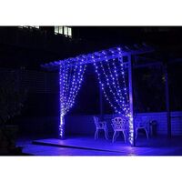Instalatie Craciun, Tip Perdea, IP44, 5 m x 1 m, 300 LED-uri, Albastru, cu flash, Transformator, Interconectabila, Prelungitor 3 m inclus, Fir transparent, Interior/ Exterior, Vafy