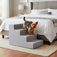 Scara pentru animale de companie, caini sau pisici, 4 trepte, antiderapanta, husa detasabila, inaltime 40 cm, gri deschis