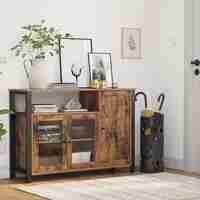 VASAGLE Dulap de depozitare tip bufet, cu 3 usi, stil industrial, 110x33x75cm, maro rustic si negru