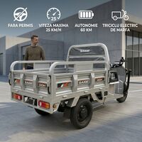 Triciclu Electic de Marfa Chuanqi, Saige, Fara Permis, Motor 1600W, Baterie 72V32Ah, Autonomie 60km, 250x88x115 cm, Viteza Maxima 25km/h, Gri