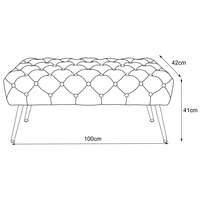 Taburet Monaco, tapitat cu catifea, tip banca, cu picioare metalice, 100x42x41 cm, bej