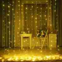 Instalatie Craciun, Tip Perdea, IP44, 2 m x 2 m, 240 LED-uri, Alb cald, cu flash, Transformator cu telecomanda, Interconectabila, Prelungitor 3 m inclus, Fir transparent, Interior/ Exterior, Vafy
