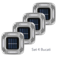 Lampa solara LED pentru gradina, Flippy, Set 4 Bucati, 8 LED-uri, Prindere de Perete / Impamantare, IP65, forma patrat, ABS si Policarbonat, 9 x 9 cm, baterie 1.2V, 600 mah, Alb Cald, Gri