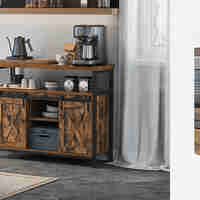 VASAGLE Comoda pentru living sau bucatarie, cu 2 usi glisante, rafturi reglabile, stil rustic, 33x100x80cm, maro si negru