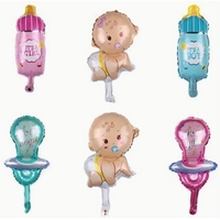 Balon din Folie Metalizata, Vafy, Mini Figurina, Model Bebelus Baietel, Tematica Gender Reveal, 45x25 cm, Ambalaj Individual, Pai Inclus, Umflare cu Aer sau Heliu, Multicolor