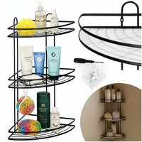 Etajera de colt pentru dus, cu 3 polite, montaj pe perete, inox, 25x25x59 cm, negru
