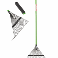 Grebla gradina pentru frunze cu dinti reglabili, maner fibra de sticla 150 cm, cap din otel, 58x40x150 cm, verde