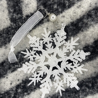 Decoratiune brad fulg de zapada, 13cm, alb cu sclipici