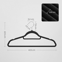 SONGMICS Set de 50 de umerase pentru haine, anti-alunecare cu catifea, bara de cravata si carlig pivotant, 43,5 cm, negru