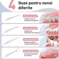 Irigator Bucal Electric, Flippy, Portabil, Dus Bucal pentru Curatare, Indepartare Tartru, 4 Capete, 25 x 8 x 8 cm, Alb
