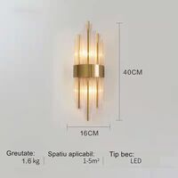 Aplica de Perete, Flippy, pentru Interior, din Otel Inoxidabil si Sticla, 40 x 16 cm, LED, Auriu