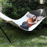 SONGMICS Hamac dublu cu bare curbate din bambus, perna inclusa, maxim 225 kg, 200x140 cm, crem