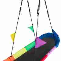 Leagan tip hamac 167x75 cm, cu rama metalica si steaguri colorate, prindere dubla, multicolor