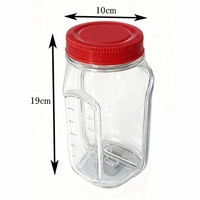 Container Caserola pentru Salata,, Vafy, Borcan pentru Salata, din PP, Gradat in ml, 1L, 19 x 10 x 10 cm, Capac Rosu, Transparenta