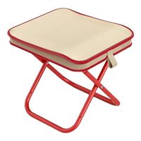 Scaun Pliabil, Vafy, pentru Adulti, Portabil, pentru Camping, Pescuit, din Panza Oxford si Cadru Metalic, 24 x 24 x 28 cm, Rosu/Bej