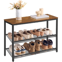VASAGLE Etajera pantofi cu 3 niveluri, rafturi metalice reglabile si blat superior, stil industrial, 75x28x53 cm, maro rustic