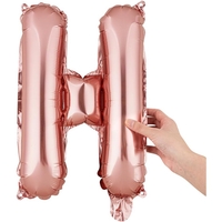 Balon Folie Metalizata Litera H, Flippy, 40 cm, Umflati cu Heliu sau Aer, Ambalaj Individual, Pai inclus, Rose Gold