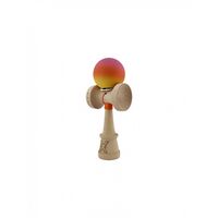 Kendama X Originala, Profesionala, Flippy, Cupe Mari KING SIZE V3, Rubber Grip, Gaura in Baza, Rulment Metalic, din lemn 18 cm, Ata 62/65 cm, Gradient Roz/Rosu/Galben