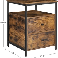 VASAGLE Noptiera cu compartiment deschis, 2 sertare, stil industrial, 45x45x60cm, maro rustic si negru