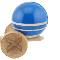 Kendama X Rainbow Originala, Profesionala, Flippy, Big Cups V2, Super Sticky cu Cupe Mari, Rulment Metalic, din lemn 18 cm, Ata 55 cm, Albastru/Maro