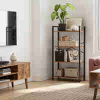 VASAGLE Biblioteca cu 4 etaje din lemn, cadru otel, stil industrial, 66x30x120cm, maro rustic