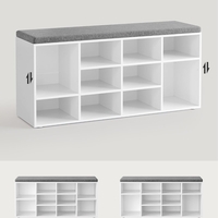 VASAGLE Pantofar cu banca cu 12 compartimente si perna, sarcina 136 kg, 104x30x48 cm, alb