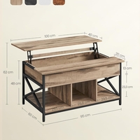 VASAGLE Masa de cafea cu inaltime reglabila, spatiu de depozitare ascuns, 60x100x(48-62) cm, gri stejar
