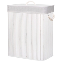 Cos de rufe cu capac si 2 compartimente, sac textil detasabil, 100 litri, 52x33x63 cm, alb si bej