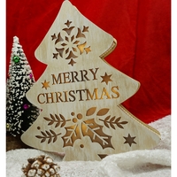 Decoratiune luminoasa, model de Brad cu inscriptie Marry Christmas, alb, lungime: 19 cm, latime: 3 cm, inaltime: 22 cm, lemn, interior/exterior