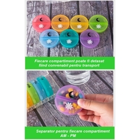 Cutie Depozitare Medicamente, Flippy, 7 Zile, 14 Compartimente, Cutie Suport, Recipiente Detasabile, Portabila, Recipiente Colorate, Suport Negru, 17.5x11x9.5 cm