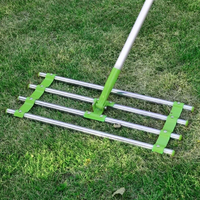 Nivelator manual gazon si teren cu cap lat din otel si aluminiu, 60x25 cm, maner 164 cm, verde