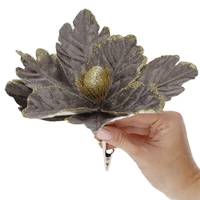 Set 5 ornamente pentru bradul de Craciun, stea Poinsettia, 23cm, gri auriu
