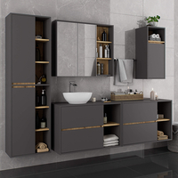 Dulap de baie suspendat cu 2 usi si 6 rafturi, PAL 16 mm, 50x30x170 cm, gri si stejar artisan