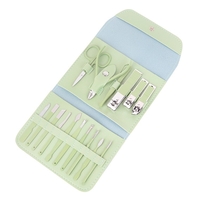 Set 16 Piese de Ingrijire Cosmetica, Flippy, pentru Manichiura, Pedichiura, Fata, Geanta Organizatoare din Piele Ecologica Inclusa, Verde