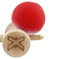 Kendama X Originala, Profesionala, Flippy, Cupe Mari KING SIZE V3, Rubber Grip, Gaura in Baza, Rulment Metalic, din lemn 18 cm, Ata 62/65 cm, Gradient Rosu/Alb
