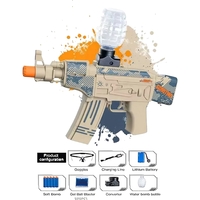 Mitraliera de jucarie electrica Flippy cu bile de hidrogen de gel, gun bluster, tragere in rafala, varsta peste 6 ani, ochelari de protectie, 5000 de bile incluse, cablu de incarcare, 28x31 cm, AK47, crem