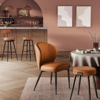 VASAGLE Set 2 scaune bar Ekho, tapitate PU, inaltime sezut 76 cm, 52x76 cm, maro caramel