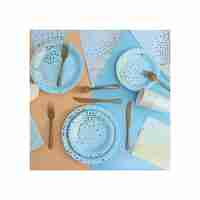 Set 20 de Servetele de Masa, Flippy, Imprimeu cu Buline Aurii, din Hartie, 17 x 17 cm, Albastru