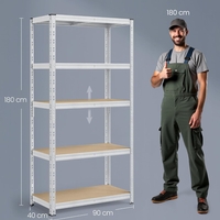 SONGMICS Set 2 rafturi metalice depozitare, 5 niveluri, reglabile, polite MDF, 875 kg, 40x90x180 cm, argintiu