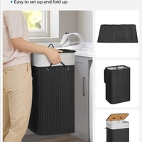 SONGMICS Cos de rufe din bambus, pliabil, cu captuseala detasabila lavabila, 72L, 40x30x60cm, negru
