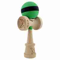 Kendama X Originala, Profesionala, Flippy, Cupe Mari KING SIZE V3, Rubber Grip, Gaura in Baza, Rulment Metalic, din lemn 18 cm, Ata 62/65 cm, M Bicolor Verde Dublu/Negru