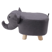 Taburet pentru Copii, Vafy, Scaun Tip Taburet, Model Elefant, din Lemn Masiv, Scaun pentru Copii, 30 x 25 x 25 cm, Gri inchis