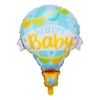 Balon din Folie Metalizata, Vafy, Mini Figurine, Model Balon cu Aer Cald Baietel, Tematica Welcome Baby, 80x62 cm, Ambalaj Individual, Pai Inclus, Umflare cu Aer sau Heliu, Albastru